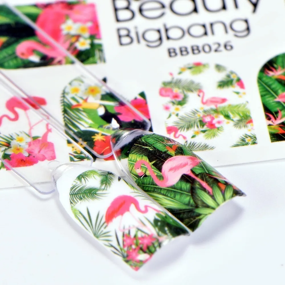 Наклейка для ногтей BEAUTYBIGBANG в виде фламинго растительное изображение