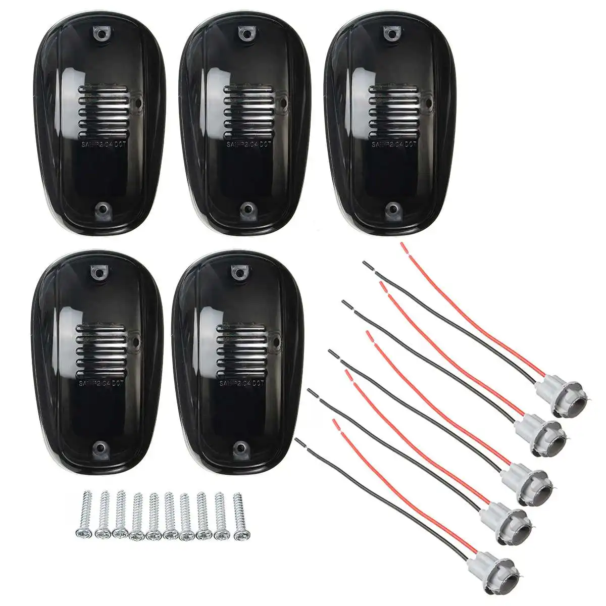 

For Dodge Ram 5Pcs 9-LED Smoke LED Cab Roof Running Marker Yellow Lights Clearance Light Covers Lens W/ T10 Light Base Housing