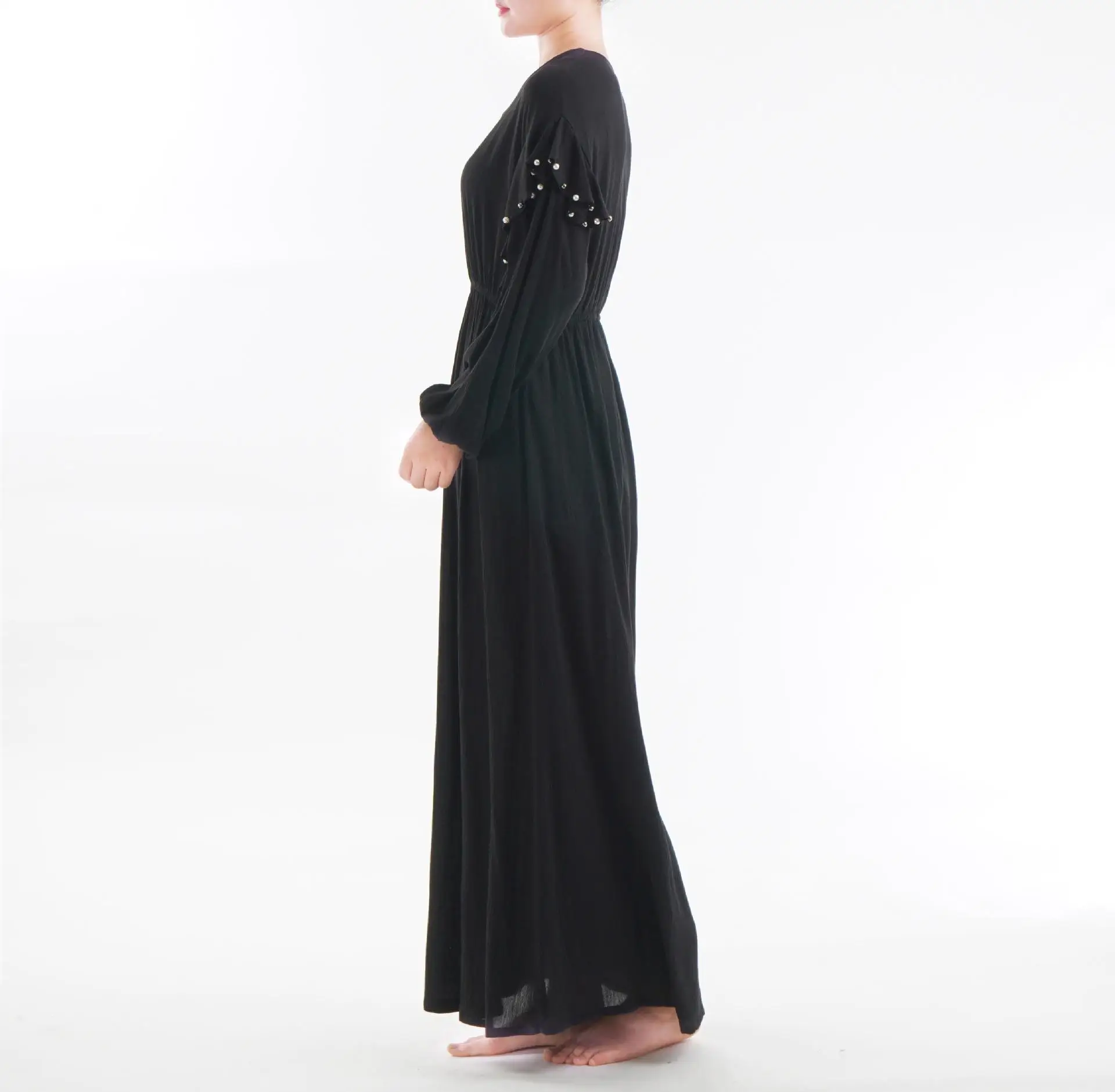 Abaya женское мусульманское длинное платье с жемчугом и оборками Макси Исламская