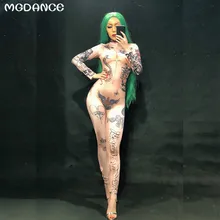 Женский сексуальный комбинезон с 3D принтом, боди для ночного клуба, вечерние костюмы, одежда для сцены, одежда для танцовщицы, певицы