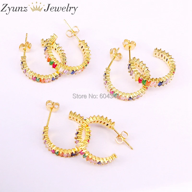 5 пар ZYZ315-4759 Радуга Круглый фианит Форма Серьги для женщин девочек, Нежный cz C Форма Серьги Шпилька высокого качества