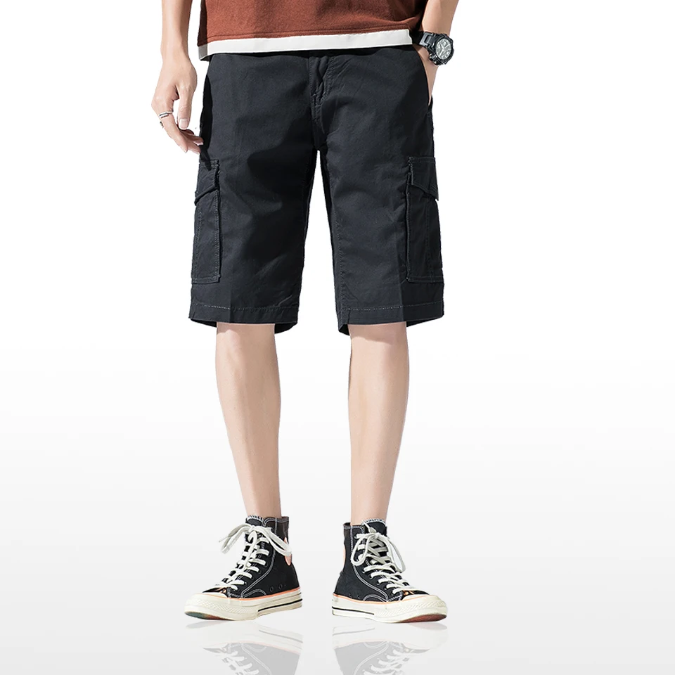 Для мужчин летний хлопок накладные карманы шорты Для мужчин модные брендовые Короткие штаны одноцветное военные мужские шорты Карго брендовая одежда 4XL