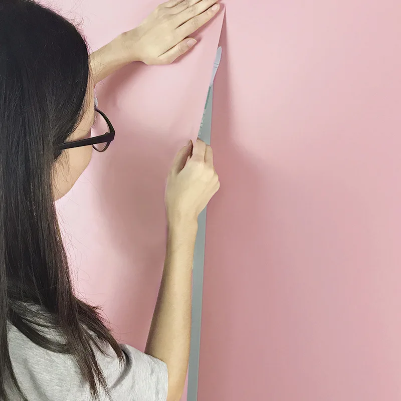 

Solid Color Silk PVC Bedroom Warm Wallpaper Stickers Glue Applied Plain Thick Dormitory Female Wallpaper Self-Adhesive Children'