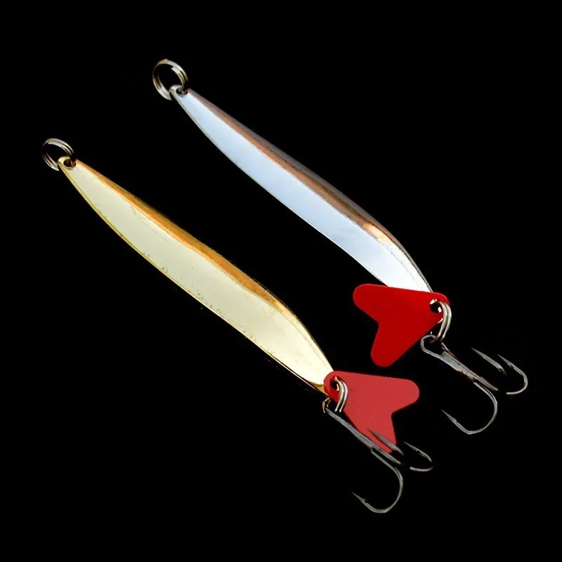 

Noodlefish Fishing Spoon Lures 2pcs/lot Metal Silver Gold Long Fishing Spoon with Tail Salmon Trout Hard Lure 7cm 10g
