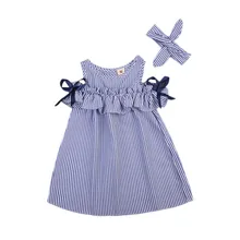 Summer Off Shoulder Dress For Girls Cute Newborn Baby Girls Short Sleeve Dress Princess Party Dresses New Striped Vestidos girls off shoulder flounce sleeve striped top