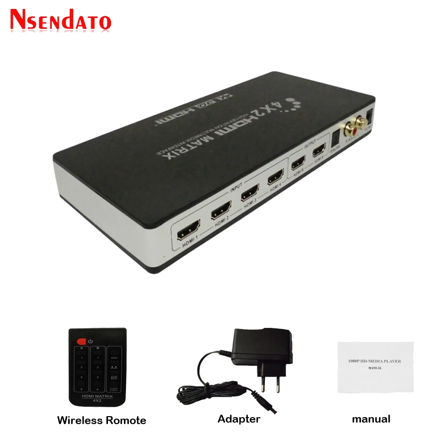  Full HD 4K 2K 3D 1080P HDMI Matrix 4X2 Switch Splitter Converter Adapter with Remote Control Digita