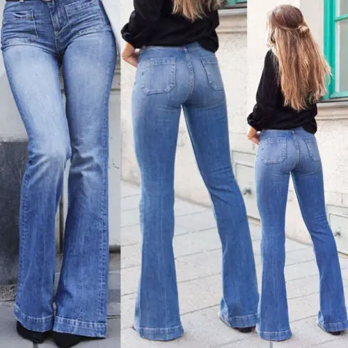 Женские джинсы клеш, Стрейчевые Широкие джинсовые штаны, женские расклешенные брюки