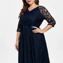Wipalo женское платье с поясом, плюс размер, с кружевом длиной выше колена, однотонное, v-образный вырез, рукав три четверти, а-силуэт, вечерние платья 4XL Vestidos