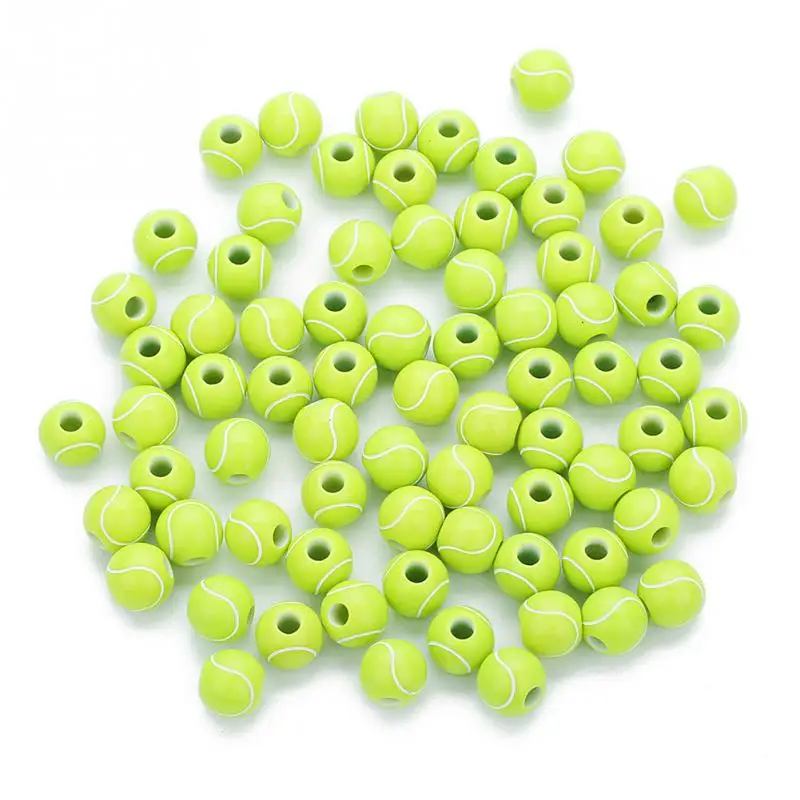 

50 PCS/lot DIY Acrylic Loose Beads Jewelry Accessories Tennis Ball Pattern Shape