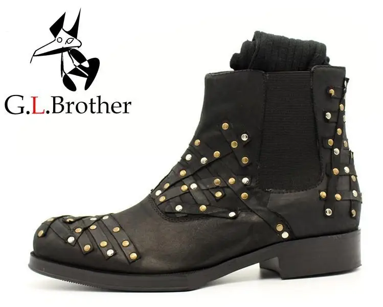 

European And American Style Men Shoes Patch Oil Wax Cow Leather Boots Rivet Men Boots