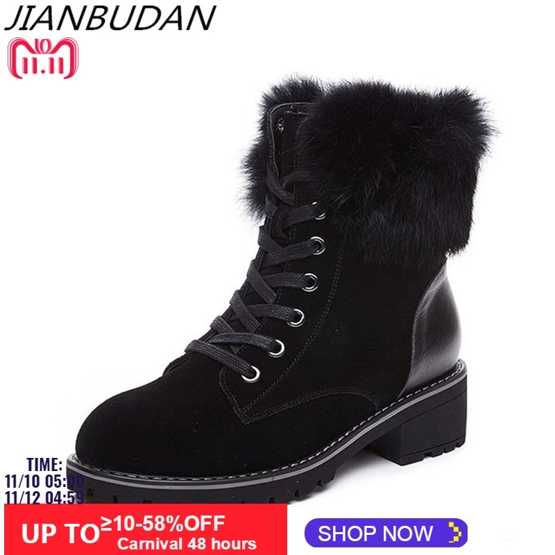 

JIANBUDAN Casual winter non-slip Martin boots women's High quality leather motorcycle boots Cotton Added Keep warm snow boots