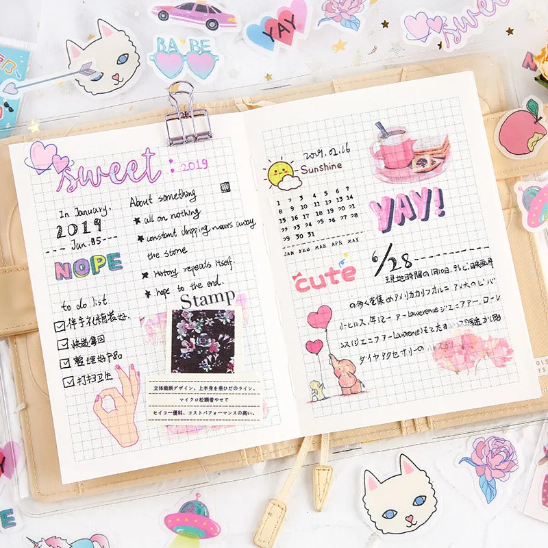 40 шт./упак. Kawaii канцелярские наклейки милые наклейки Новинка Животные цветок клей наклейки для детей DIY дневник в стиле Скрапбукинг