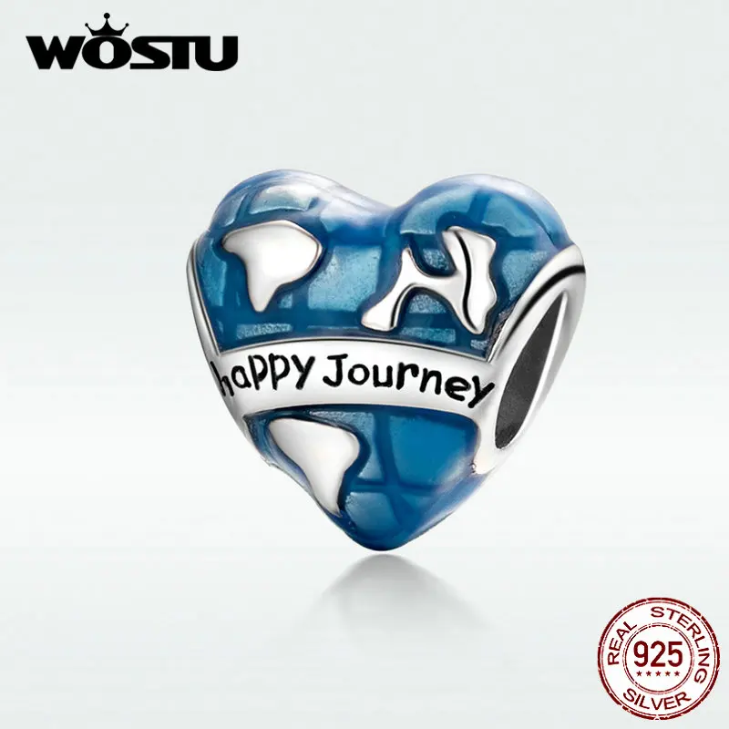 Женский браслет WOSTU настоящий серебряные бусины 925 пробы из бусин с сердечками