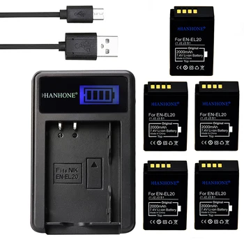 

5PCS 2000mAh EN EL20 EN-EL20 Camera BATTERY+LCD SUB Charger For Nikon EN-EL20a ENEL20 1 J2 S1 J3 J1 Digital Camera Batteries