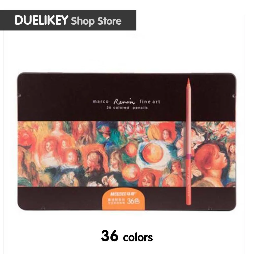

Free shipping oil color lead tin box drawing handmade color pencil 24/36/48 color blue painter's good helper