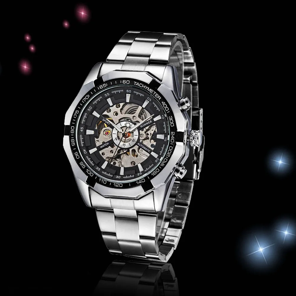 

WINNER Fashion watch Semi-Automatic Mechanical Watch Skeleton See-through Dial Hand-winding Top Luxury Brand Men Wristwatch