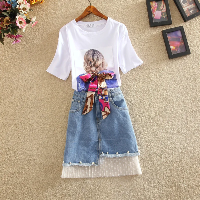 

XUXI Cute Western Style Little Chap France Niche A Fairy Real Suit T T-shirts And Cowboy Short Bow Skirt Twinset FZ207