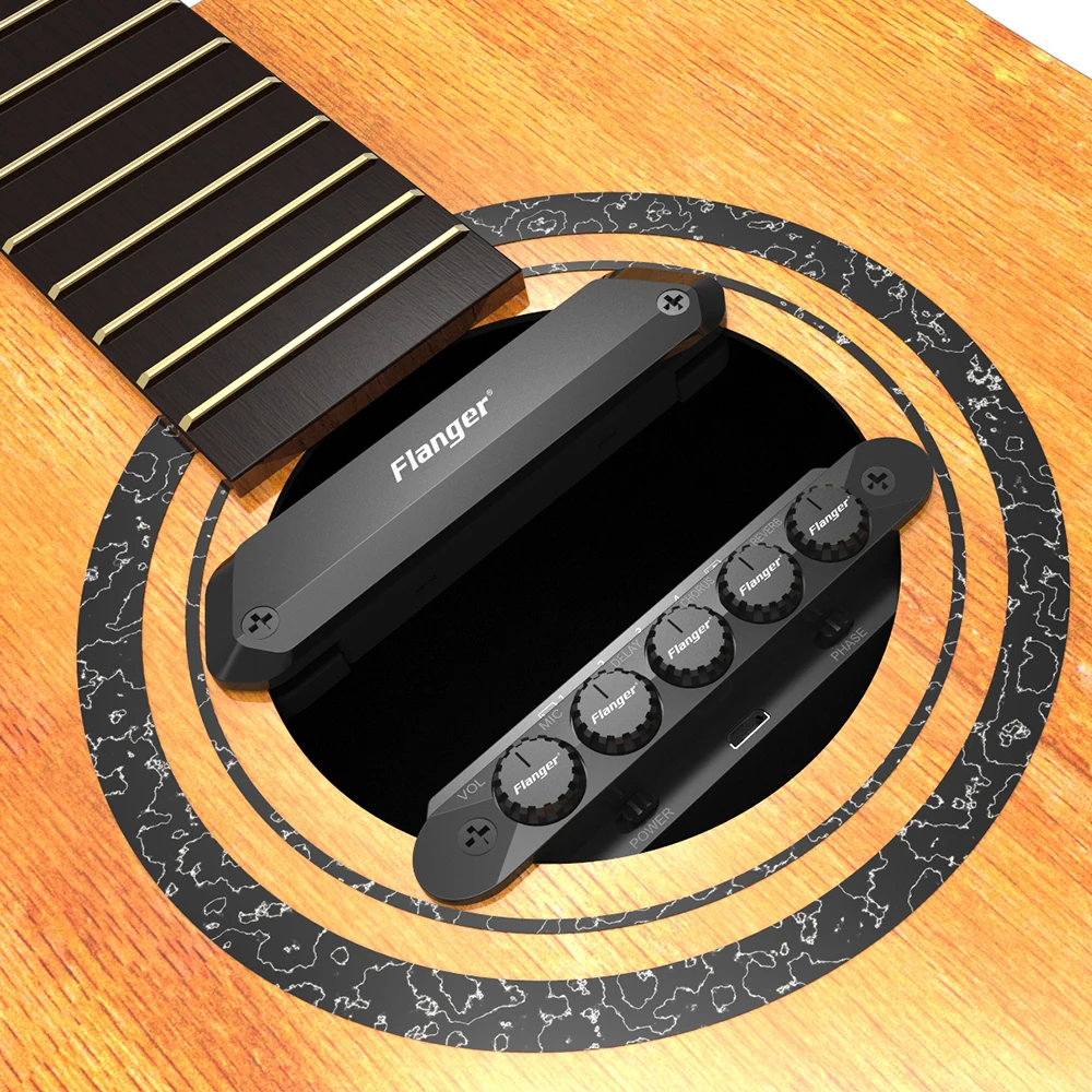 

Flanger Guitar Soundhole Resonance Pickup Magnetic Pickup Mic Pickup Reverb Chorus Delay Controls with Built-in Lithium Battery