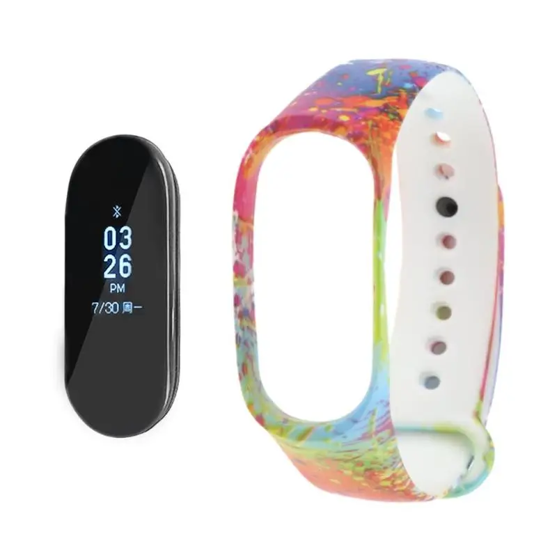 Ремешок силиконовый для Xiaomi Mi Band 3 браслет с разноцветным принтом наручных часов