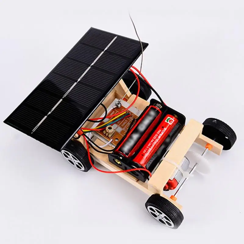 Solar Powered Mini RC Car Funny Vehicle Wooden Kids Gift DIY Assembly Intelligence Building Tube Wireless Educational Toy Model