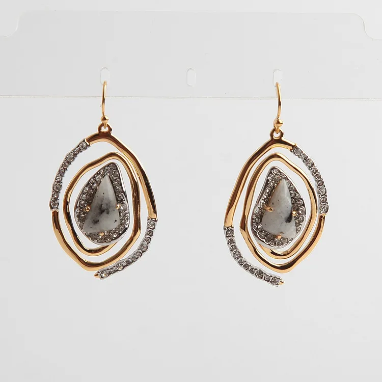 

Gold double circle inlaid natural stone personality earrings earrings female