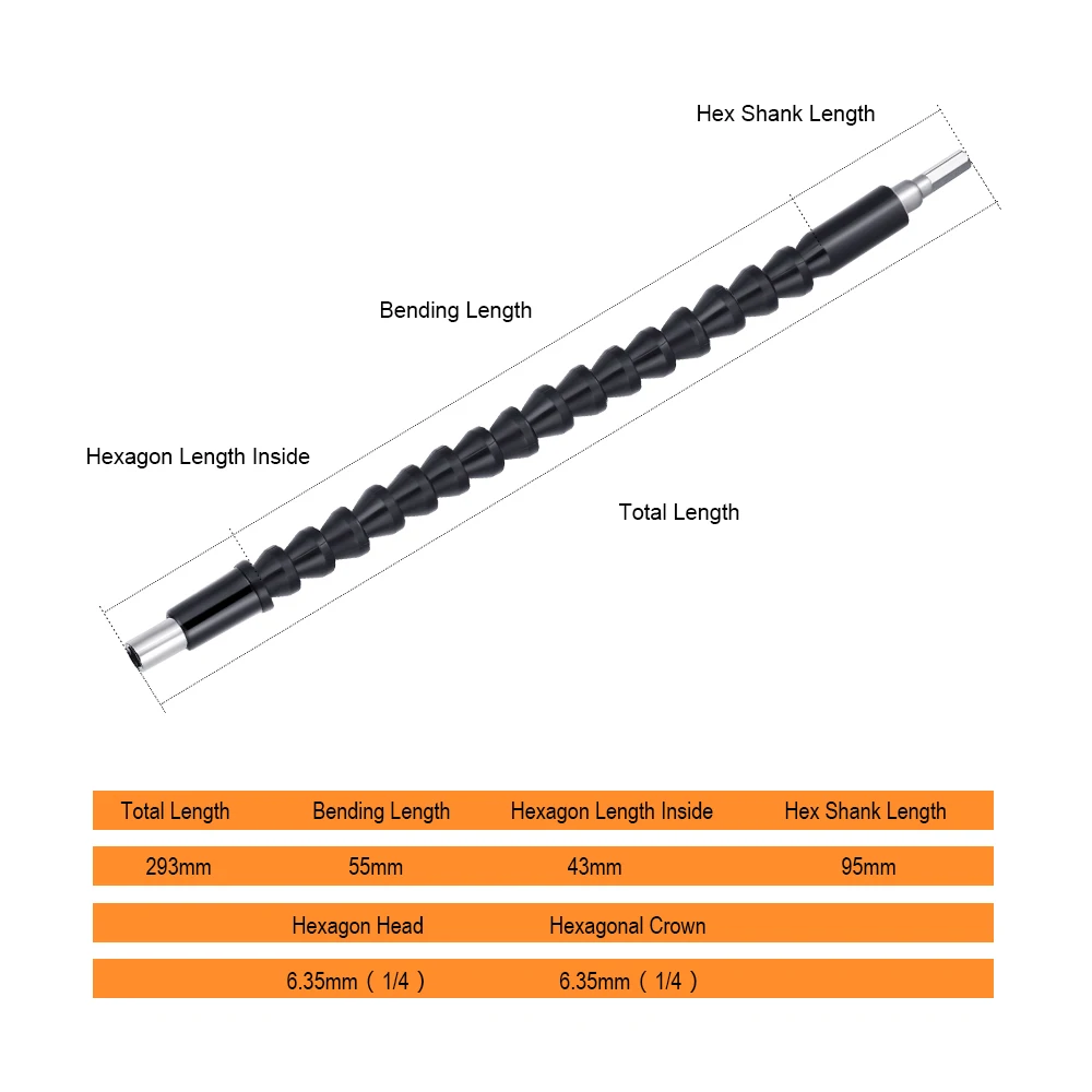 JelBo 290mm Flexible Hex Shaft Drill Bits Extension Bit Holder with Magnetic Connect Drive Shaft Electric Drill Power Tool Kit