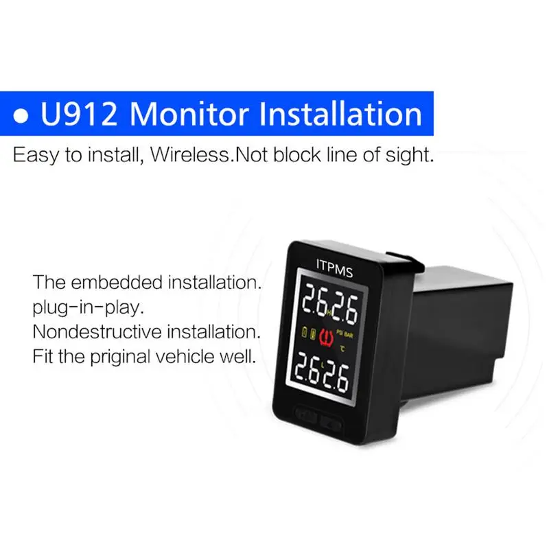 U912 Car Wireless Tire Pressure Monitoring System 4 Internal Anti-theft Sensors LCD Real-time TPMS For Toyota Land Cruiser Reiz