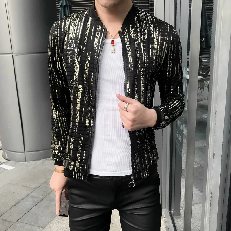 Luxury Gold Baseball Jacket Men Summer Bomber Jackets Men Hombre Fashion Club Party Prom Coat Streetwear Sunscreen Clothes