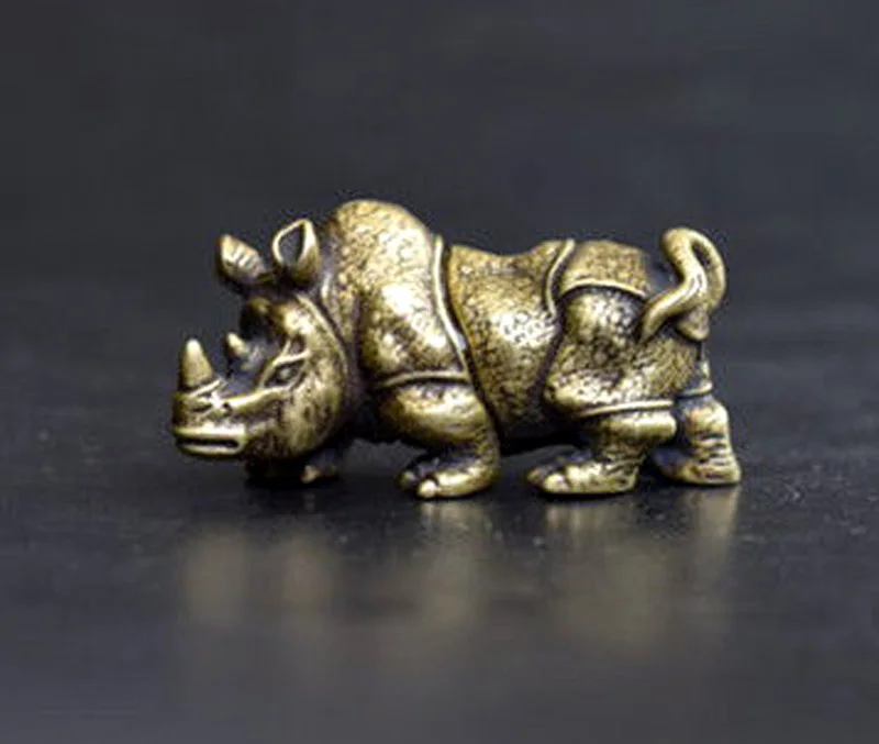 

Chinese old antique collection pure brass Wild animal Rhino small pendant