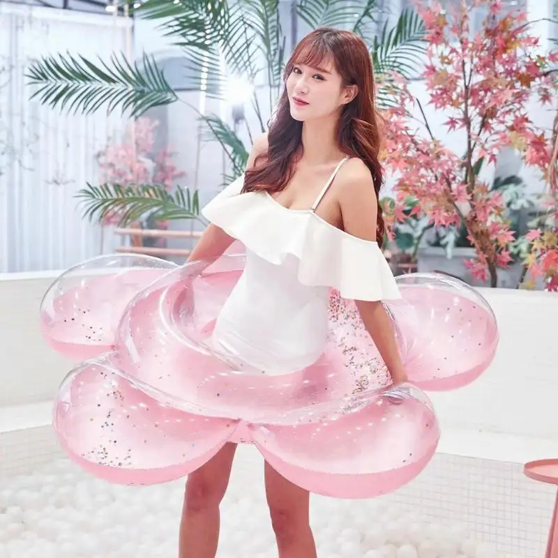 

ummer Inflatable Giant Swim Pool Swimming Fun Water Inflatable Swimming Ring Flower-shaped Sequins Water Fun Pool Seat Float