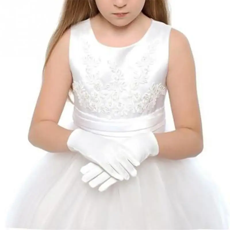Детские перчатки унисекс белые короткие атласные мягкие эластичные перчатки для детей для девочек и мальчиков перчатки для выступлений и танцев#1106