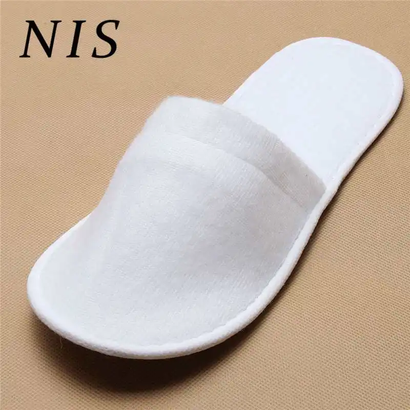 

20 Pairs / 100 Pairs White Disposable Slippers Towelling Hotel SPA Home Floor Slippers For Unisex Guest Breathable Indoor Shoes