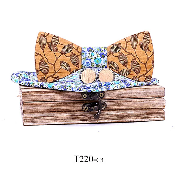  2019 new arrival maple bow tie suit gentle men's tie handkerchief cufflinks hollow carved hand-made