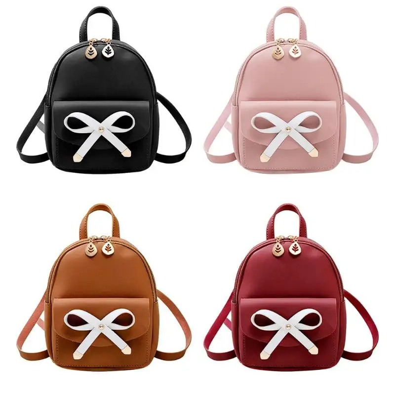 

Bowknot PU Leather Women Backpacks Cute Mini Schoolbag Zipper Shoulder Bag