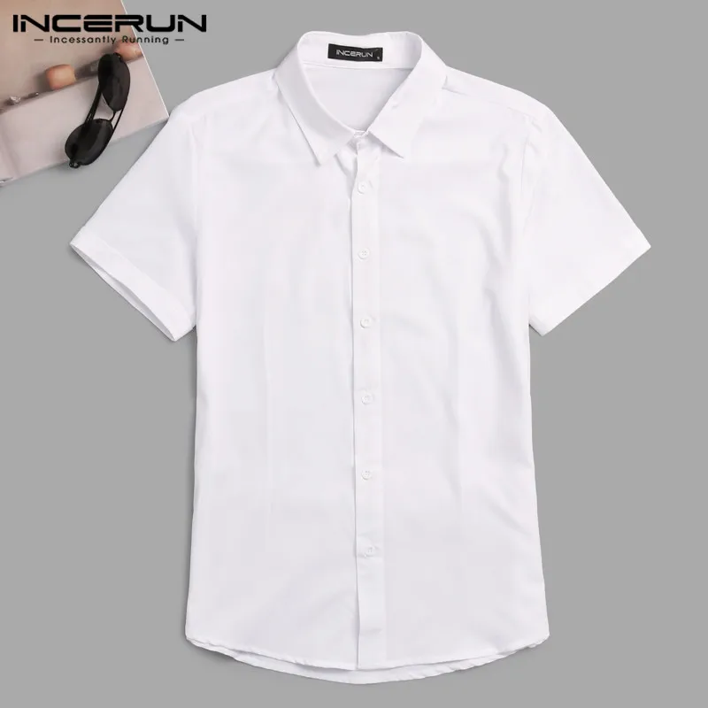 

INCERUN Men Shirts Slim Fit Social White Shirt Dress Short Sleeve Summer Tee Casual Tee Chemise Hombre Big Tops Man Clothes