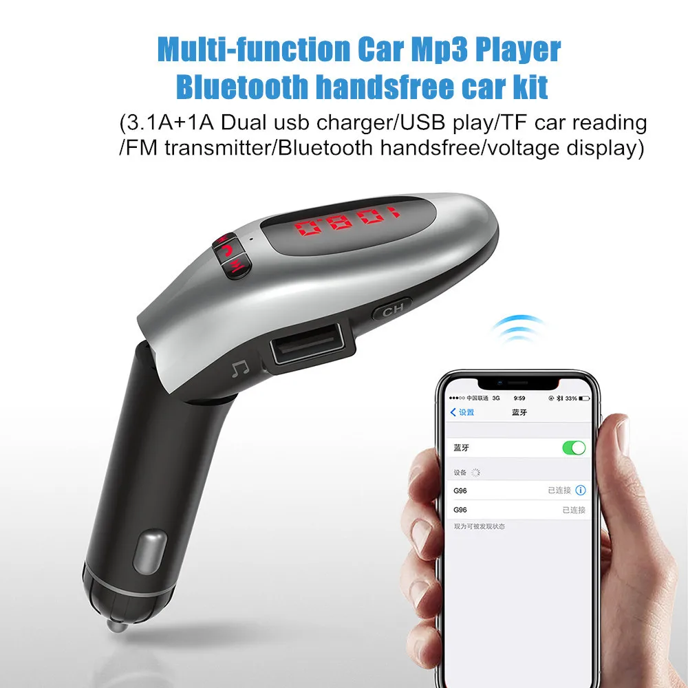 

QC2.0 Dual USB Phone Charger Bluetooth Handsfree car kit wireless Audio Receiver FM transmitter USB AUX TF card MP3 Player