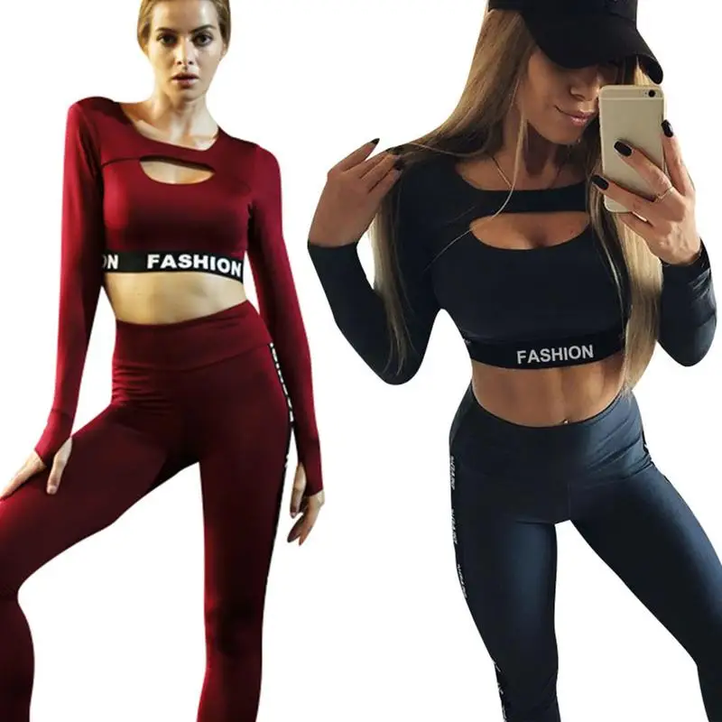 

Sports Yoga Vest Tight Long Sleeve Piecing Suit Sets Female Moisture Perspiration Resistance Chest Pad Sports Suit Running Wine