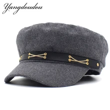 Военная шляпа унисекс армейские кепки Кепка s для женщин дамы Militar темно-синяя шляпа Повседневная кожаная черная плоская верхняя женская дорожная Кепка