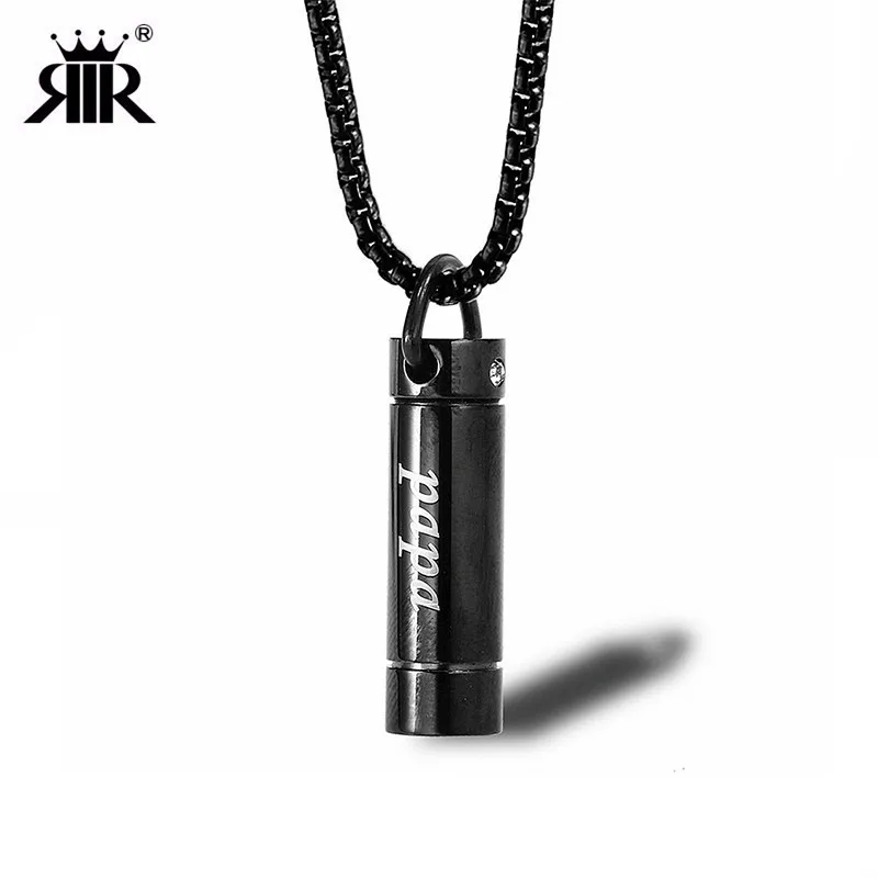 

RIR Stainless Steel Back Cylinder Shaped Family Number Cremation Urn Pendant Necklace Mama Papa Pet Ashes Urn Jewellery