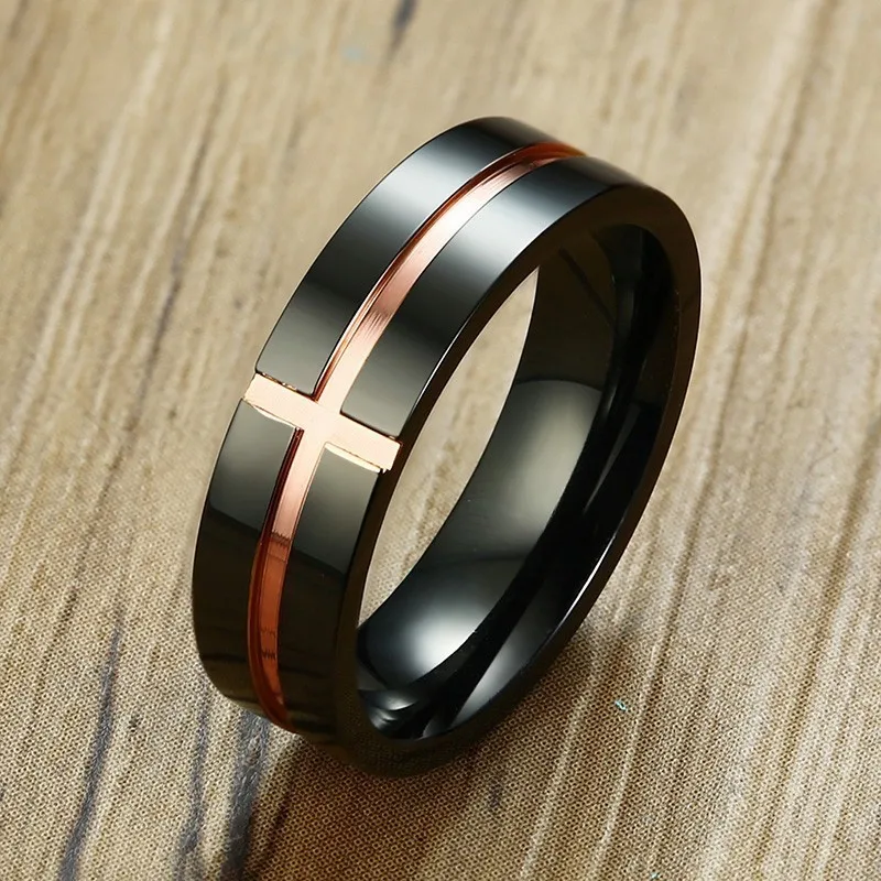 Vnox Стильное мужское кольцо из нержавеющей стали 585 розовое золото и синий два тона крест мужской anillo masculino
