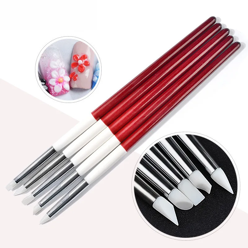 

Rakado 5pcs Wood Rod Silicone Rubber Clay Pen Modeling Tools Sculpting Polymorph Clay Sculpture Model Manicure DIY Nail Art Dots