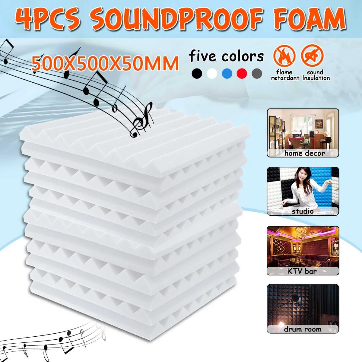 

4Pcs 50x50x5CM Acoustic Panels Noise Reduction Absorption Wedge Tiles Sound Insulation KTV Studio Room Soundproofing Foam