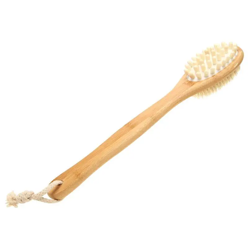 Soft Body Brush Natural Bristle Bamboo Oval Skin Body Bath Brush Handle