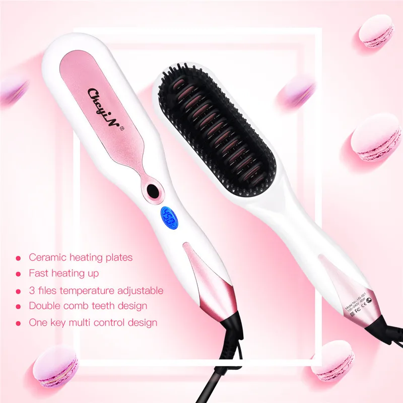 

LED Digital Hair Straightening Brush Tourmaline Ceramic Hair Straightener Iron Heating Brush Fast Heating Anti-static Comb