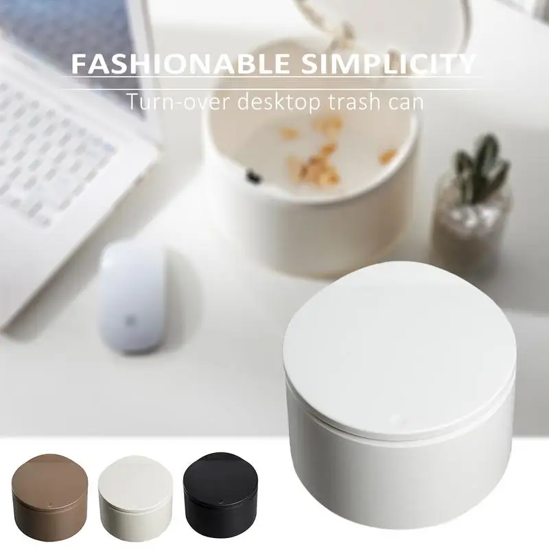 

Mini Desktop Wastebasket Creative Compression Dustbin Creativity Flip Round-capped Round Standing Desktop Trash Can Storage Bin