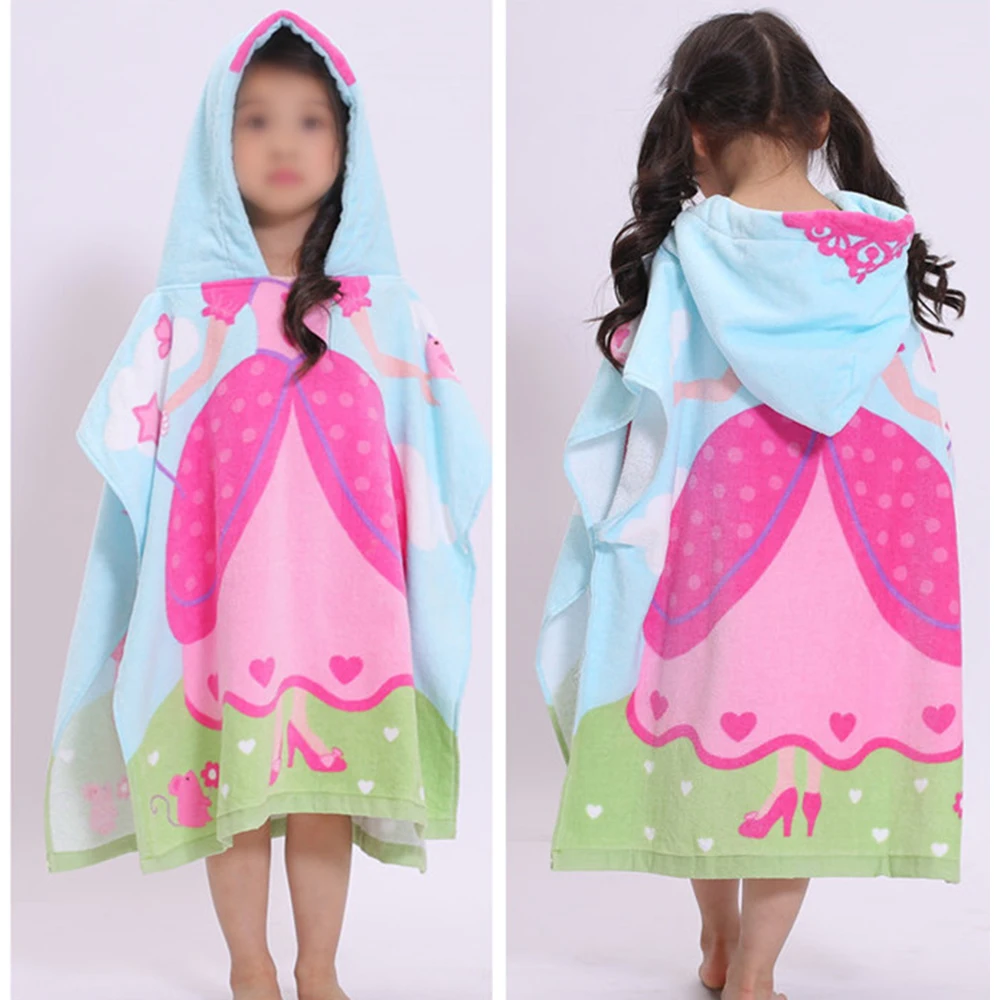 

60cm Baby Kids Cotton Hooded Pullover Bath Towel Beach Swimming Towel Poncho Swimming Towel Quick Dry