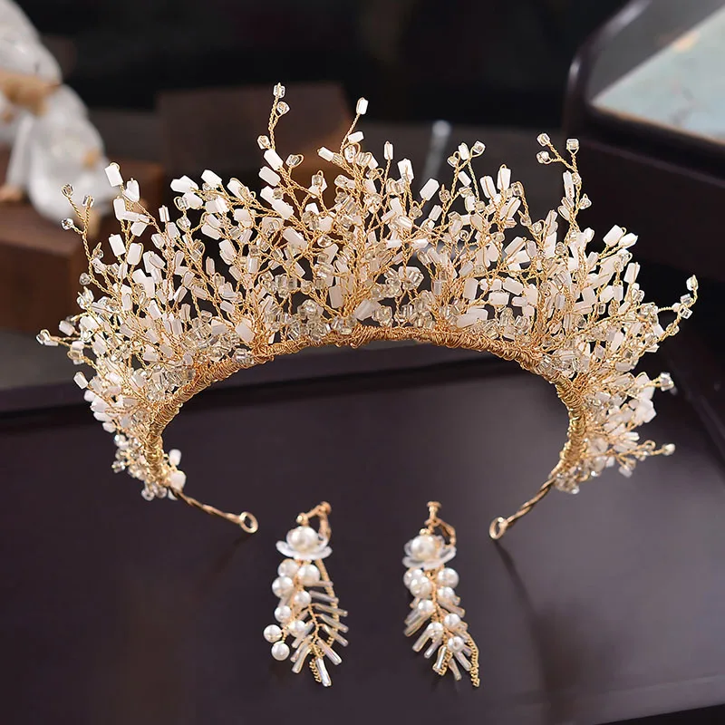 Свадебные диадемы для невесты, золотые хрустальные аксессуары для волос, свадебные украшения на голову для женщин, корона принцессы, ювелирное изделие ручной работы, повязка на голову
