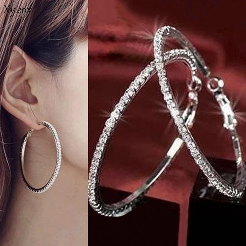 

1Pair Womens Elegant Crystal Round Circle Dangle Ear Hoop Earring Jewelry