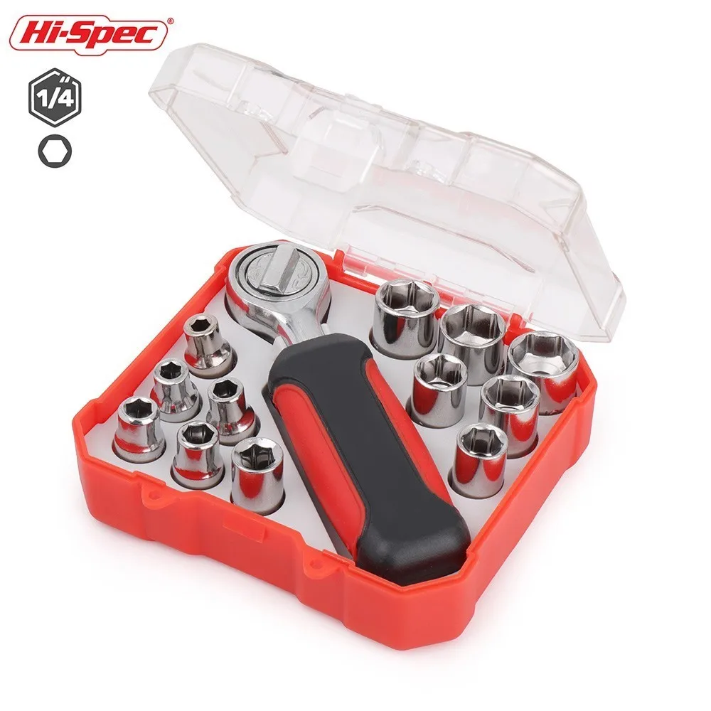 

Hi-Spec 13pc Ratchet Socket Wrench 1/4 Socket Set 4-13mm Socket Adapter Mini Ratchet Wrench Set Torque Spanner Auto Repair Tools