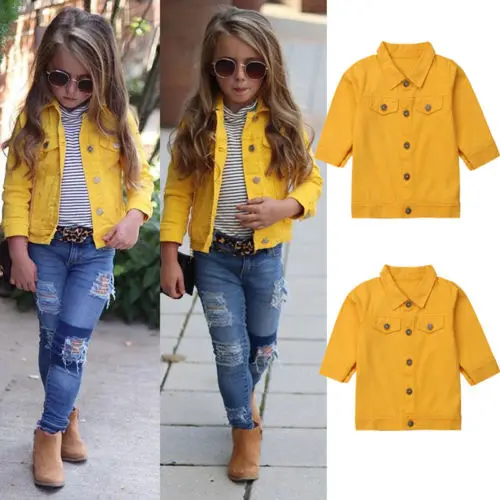 Chaqueta vaquera para niña pequeña, prendas de exteriores amarillas, Tops para niño y niña, trajes de primavera otoño - AliExpress Mobile